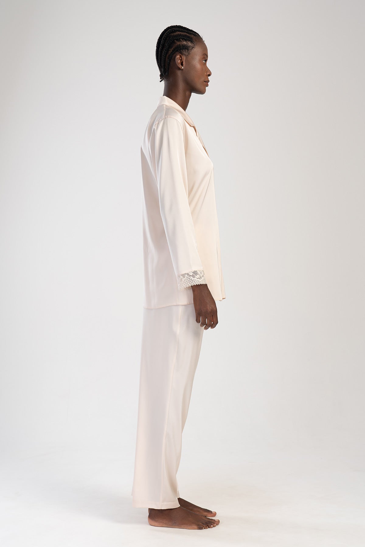 Woman Beige Satin Pyjama Set