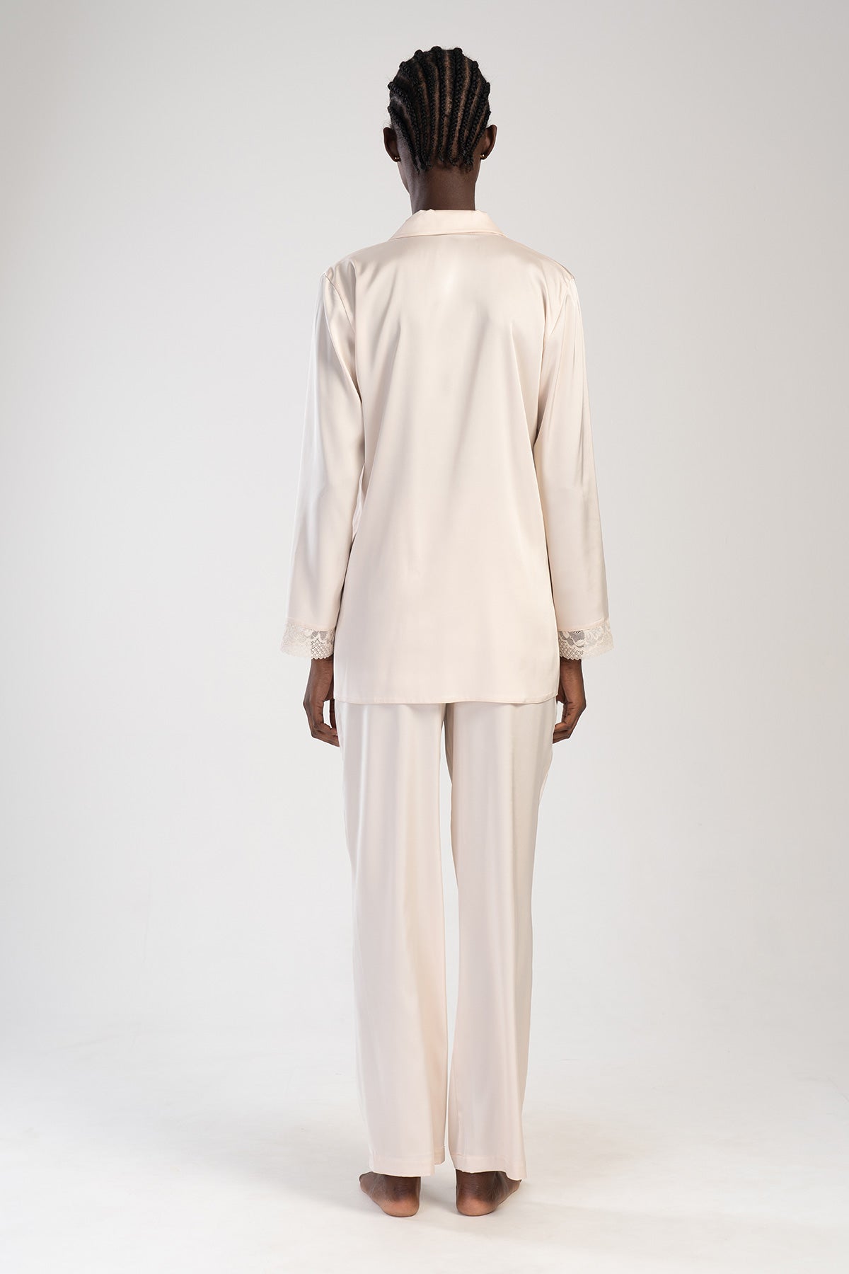 Woman Beige Satin Pyjama Set