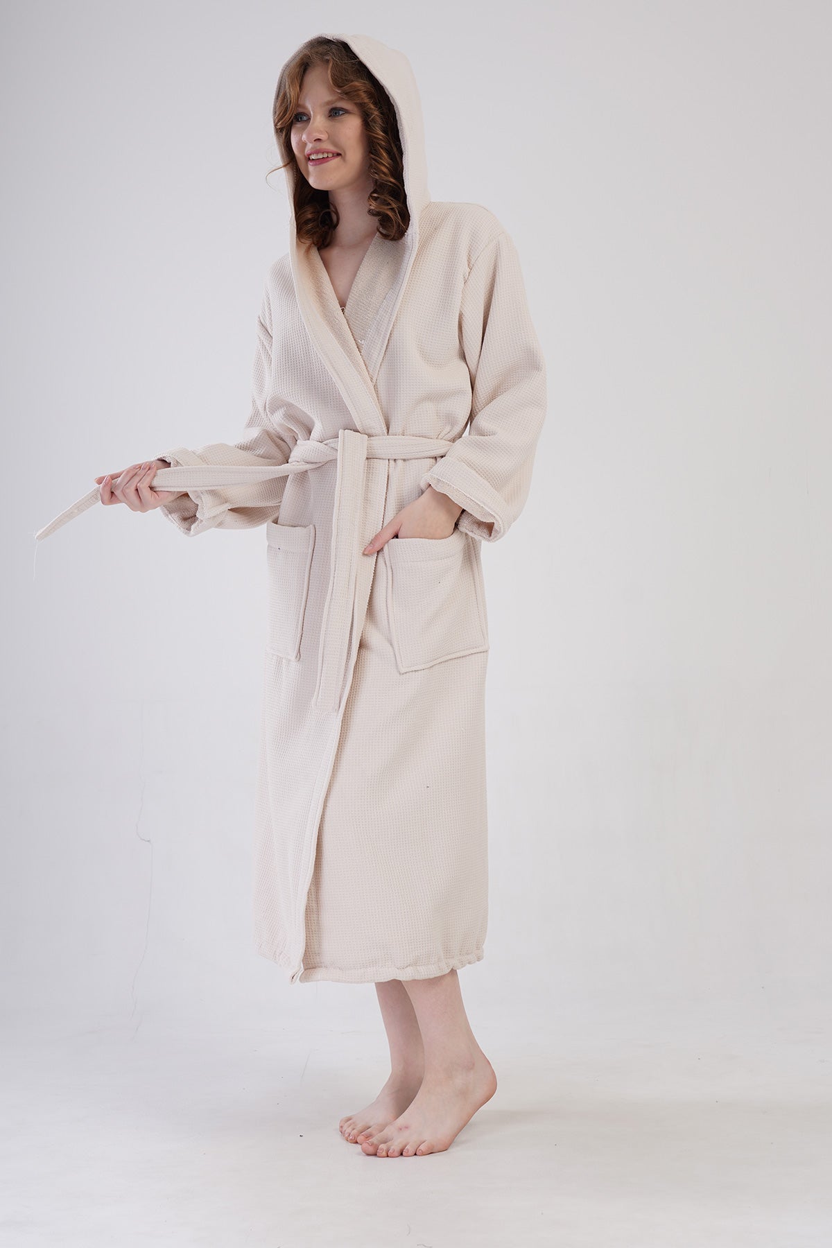Woman Waffle More Hoodie Detail Bathrobe