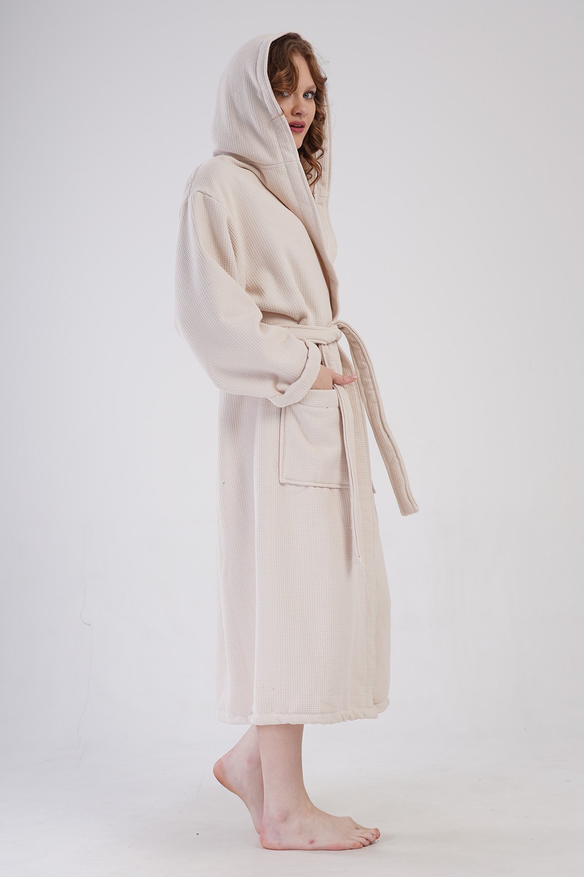 Woman Waffle More Hoodie Detail Bathrobe