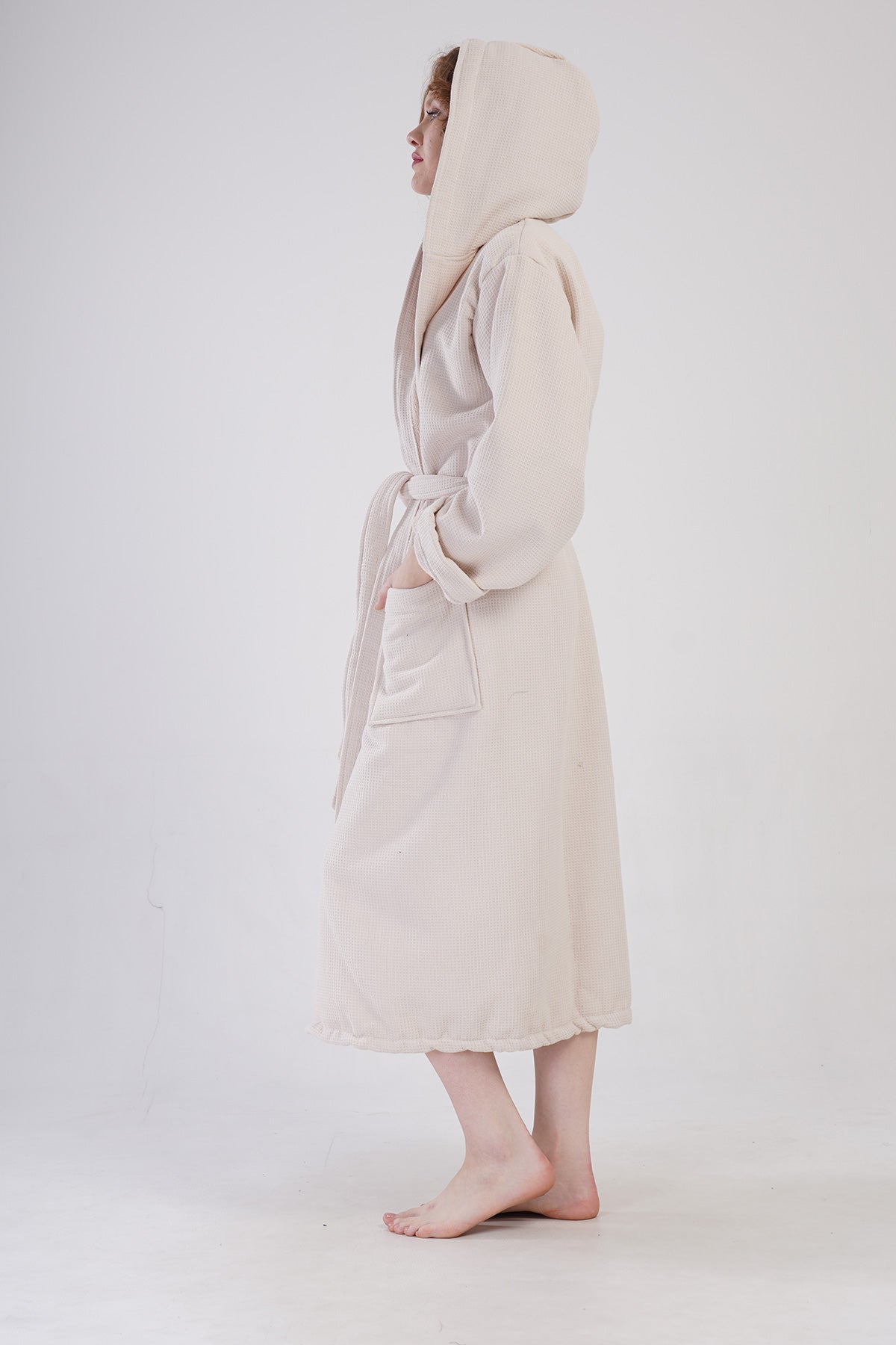 Woman Waffle More Hoodie Detail Bathrobe