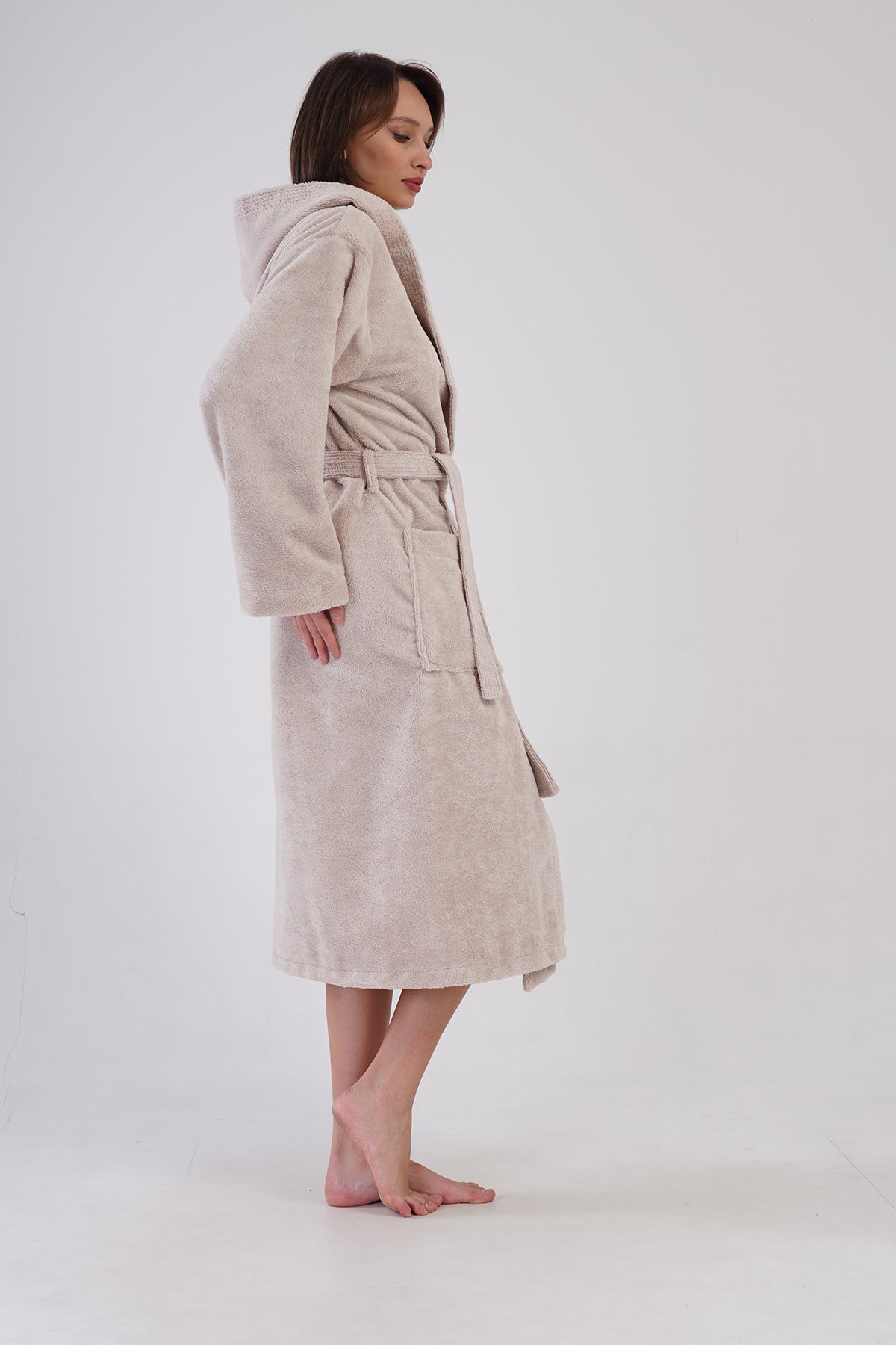 Woman Bukle Cream Hoodie Detail Bathrobe