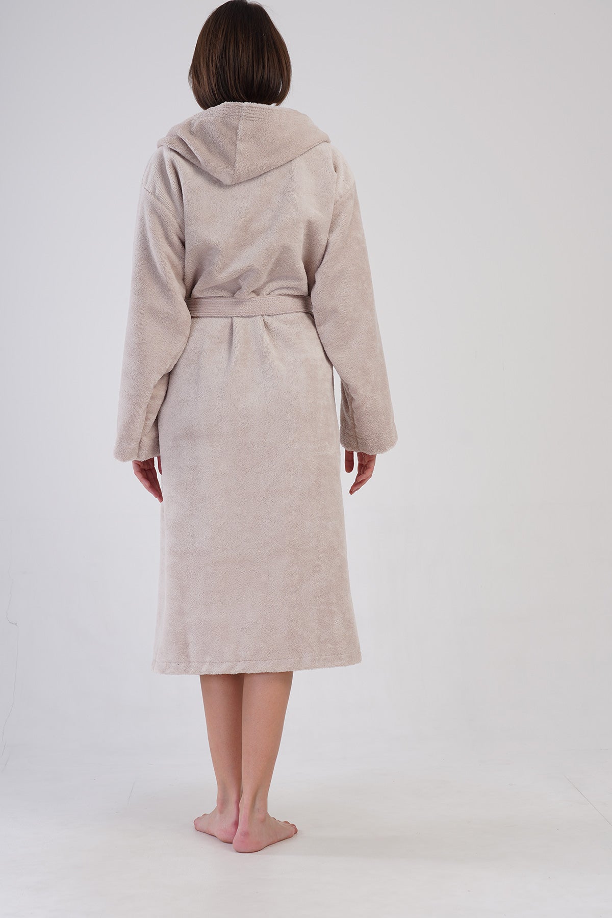 Woman Bukle Cream Hoodie Detail Bathrobe
