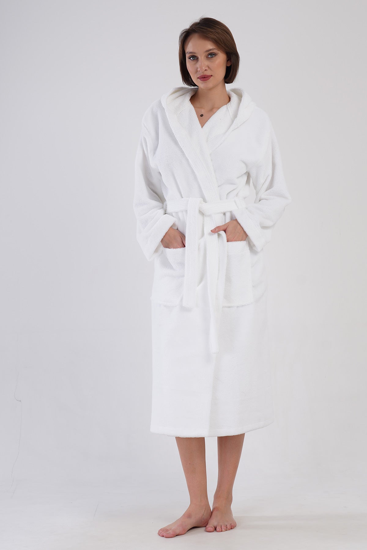 Woman Triga White Hoodie Detail Bathrobe