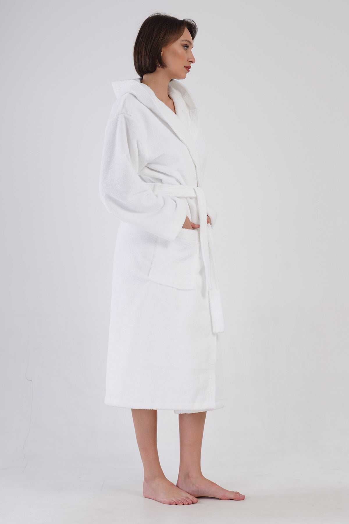Woman Triga White Hoodie Detail Bathrobe