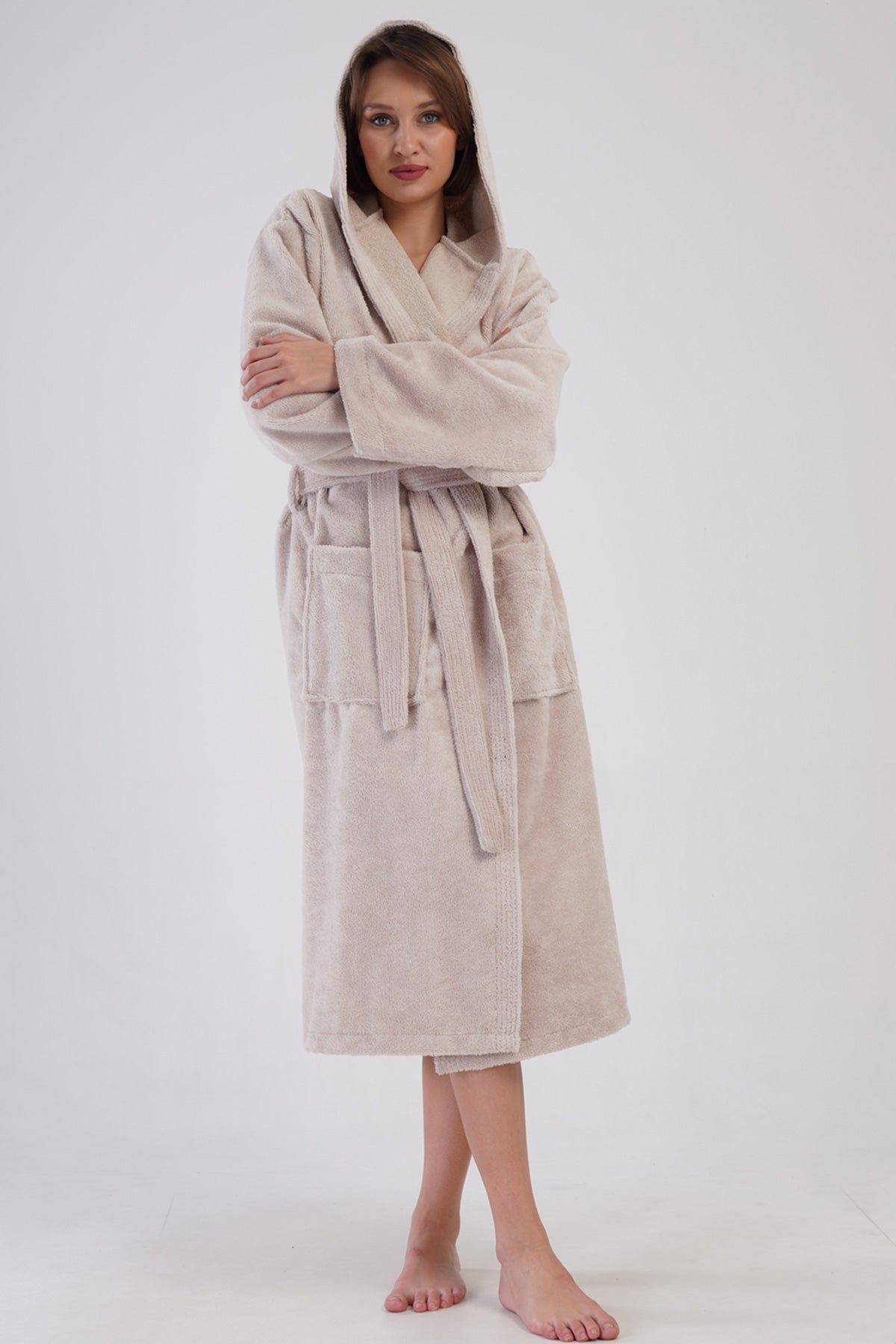 Woman Triga Beige Hoodie Detail Bathrobe