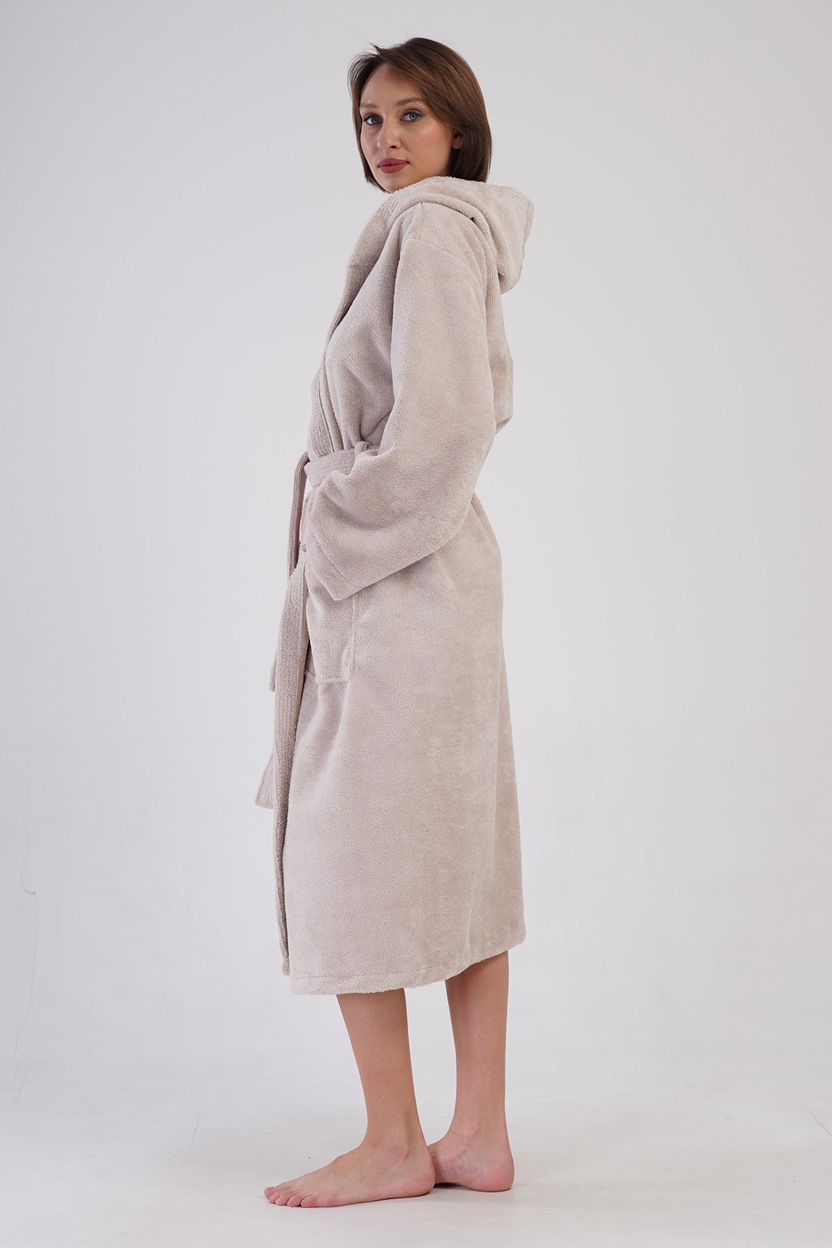 Woman Triga Beige Hoodie Detail Bathrobe