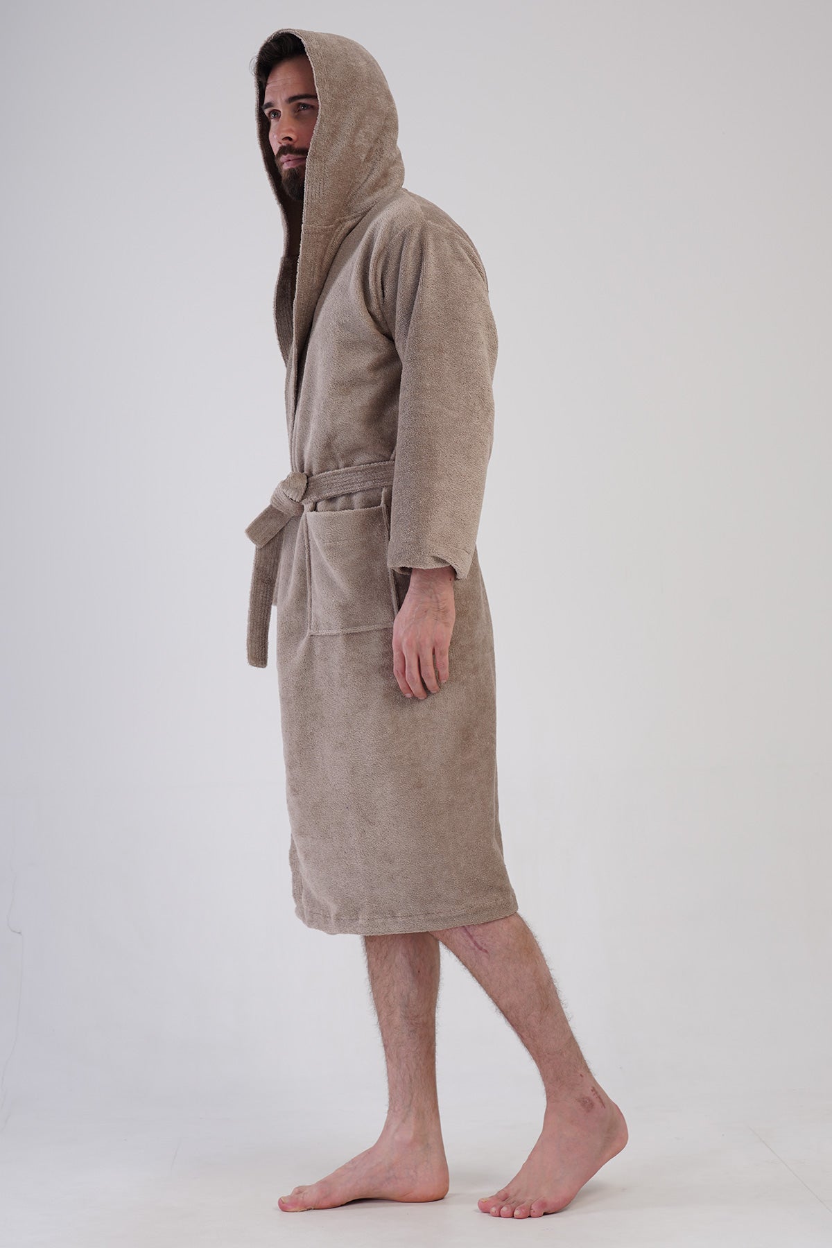 Man Triga Dark Beige Hoodie Detail Bathrobe