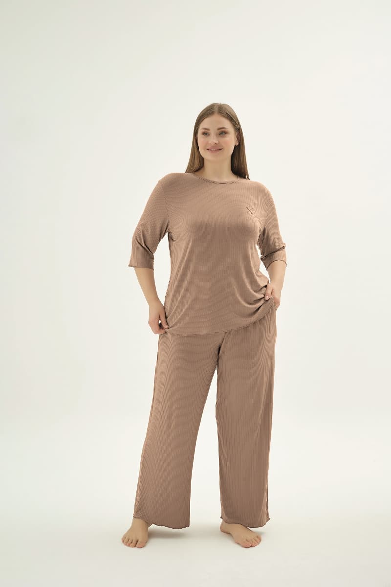 16871 KADIN BIG SIZE NAKIŞLI PİJAMA TAKIM