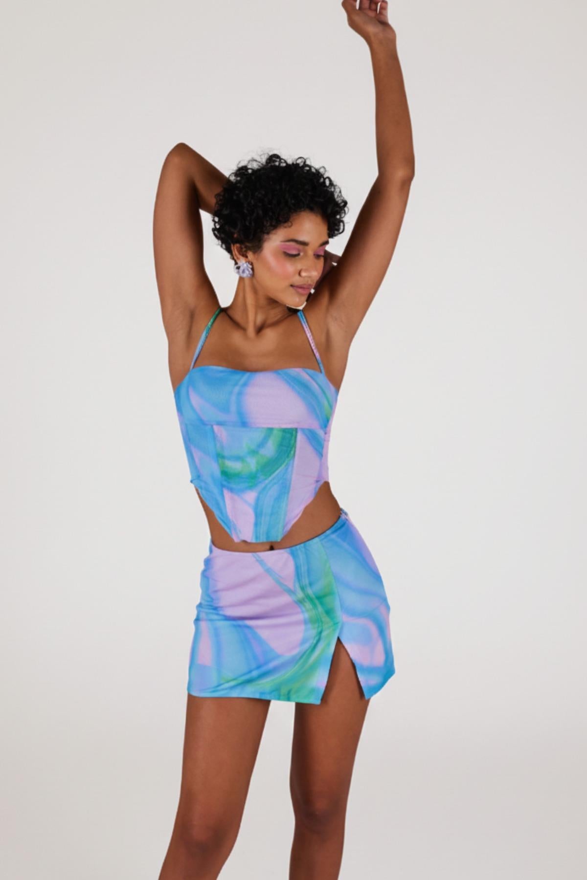 Balenli Tül Sierra Bluz Mavi