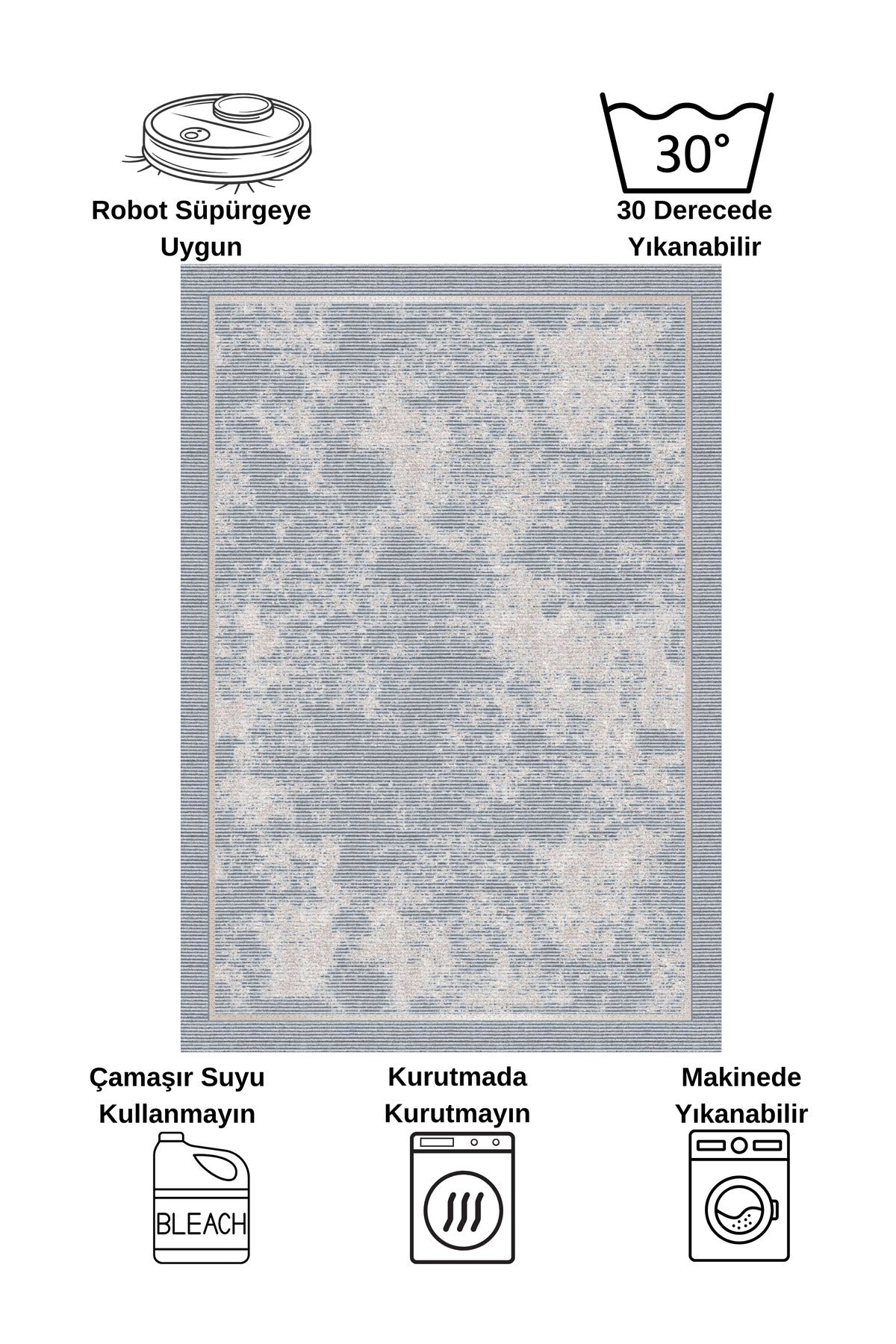 Vizon Kahverengi Geometrik Desen Kaymaz Taban Yolluk Halı