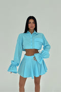 Blue Jila Mini Skirt and Shirt Set ATE-1536