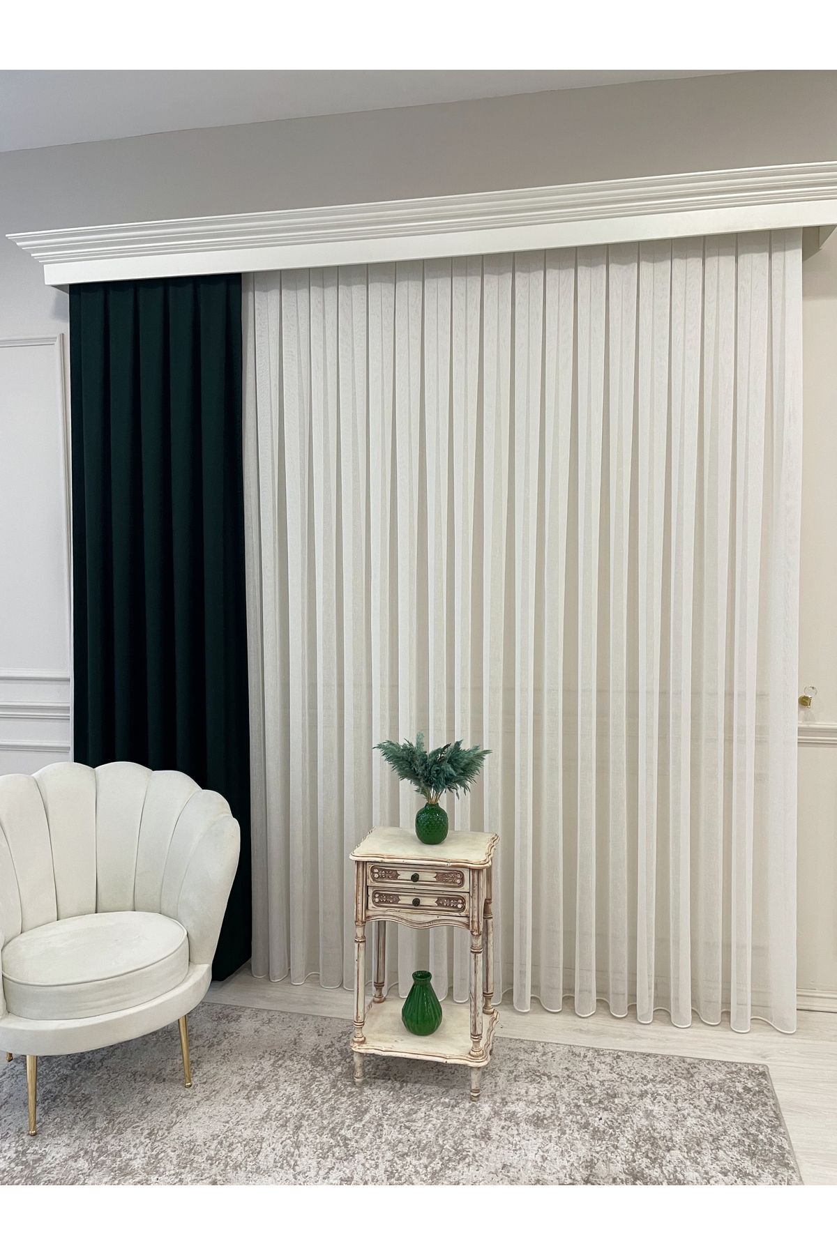 Ecru-Colored Linen-Look 1/3 Full-Pleat Sheer Curtain