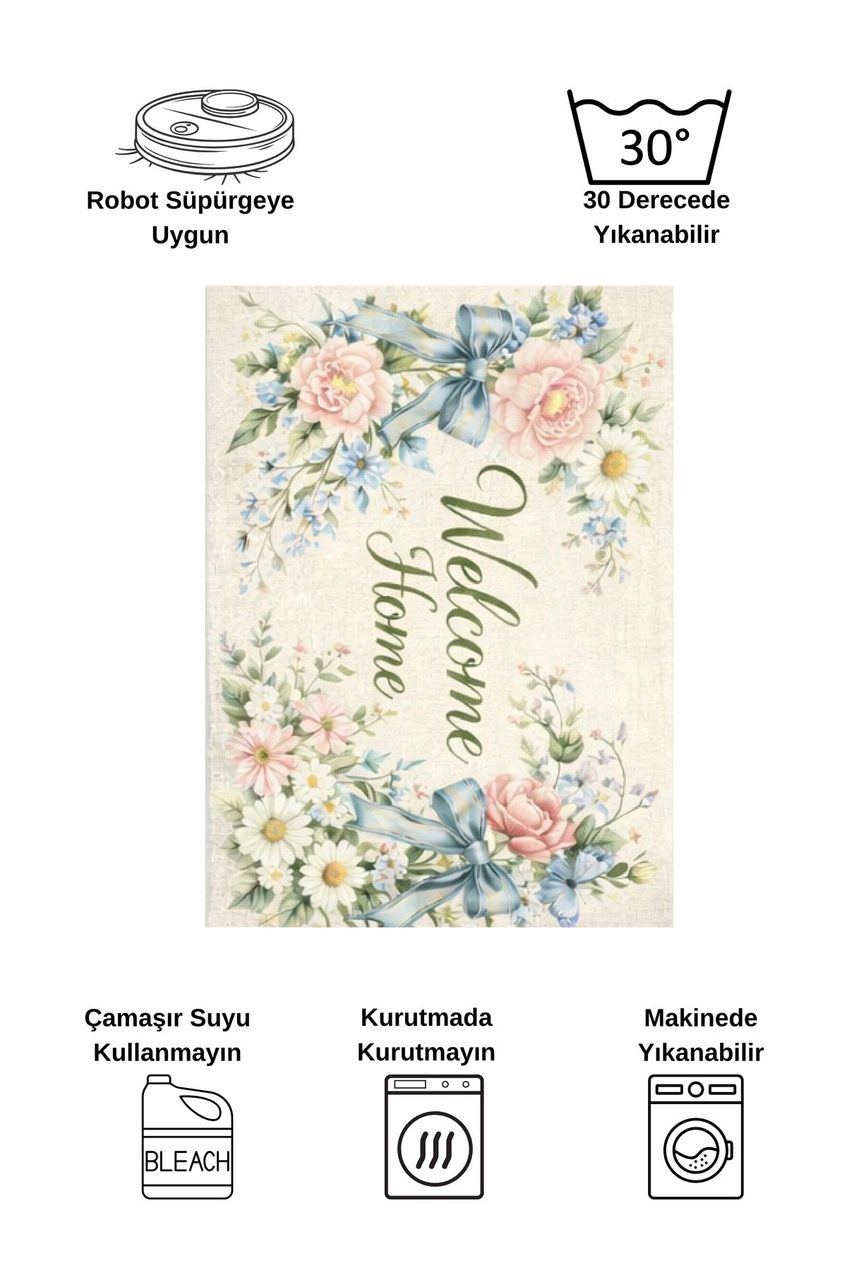Dekoratif Welcome Yazılı Kapı Önü Paspası (Ebat 50x70)