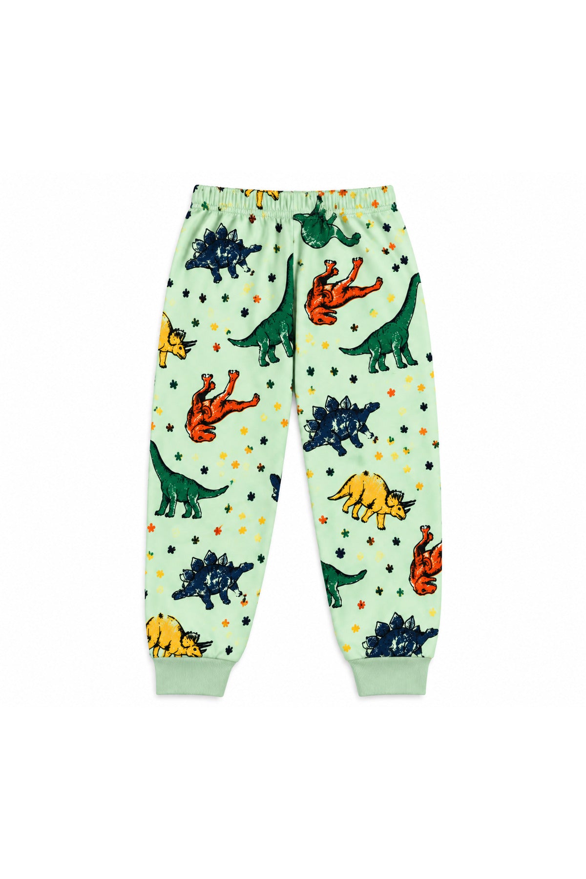 Erkek çocuk %100 pamuklu yeşil dinozor desenli uzun kollu pijama takımı