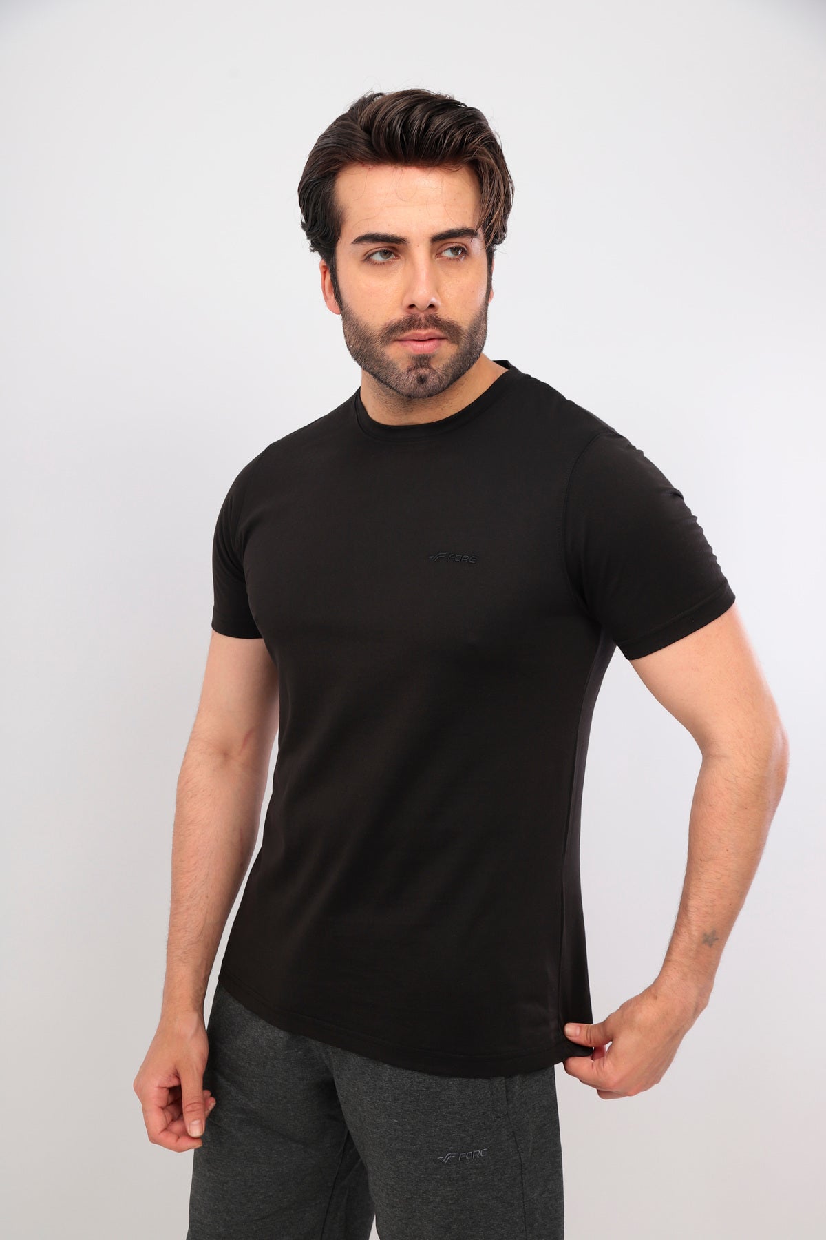 Erkek Siyah Bisiklet Yaka T-shirt