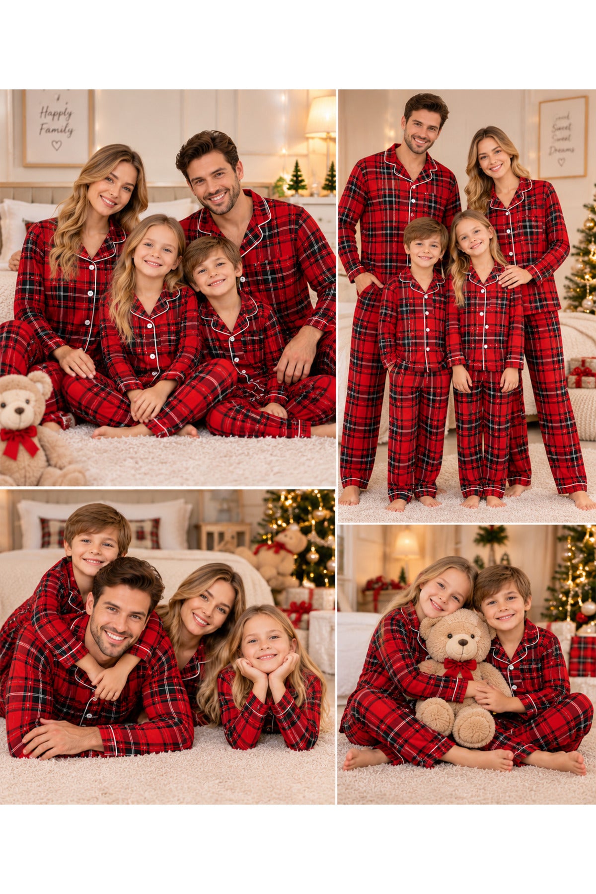 Baba oğul anne kız aile kombini Pamuklu uzun kollu düğmeli pijama takımı ( tek takım fiyatıdır)