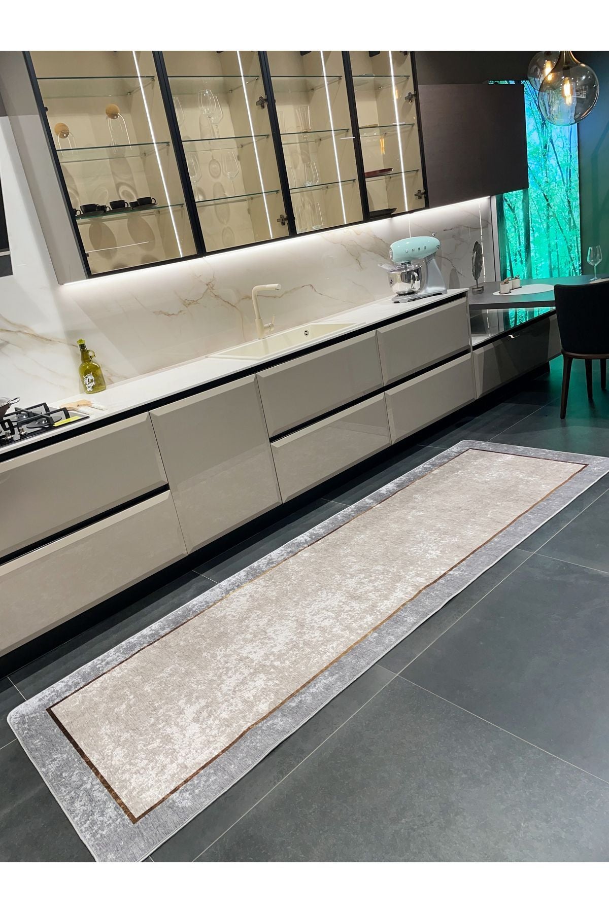 100x300 Ebat Düz BEJ Renk Lateks Taban Mutfak Halısı