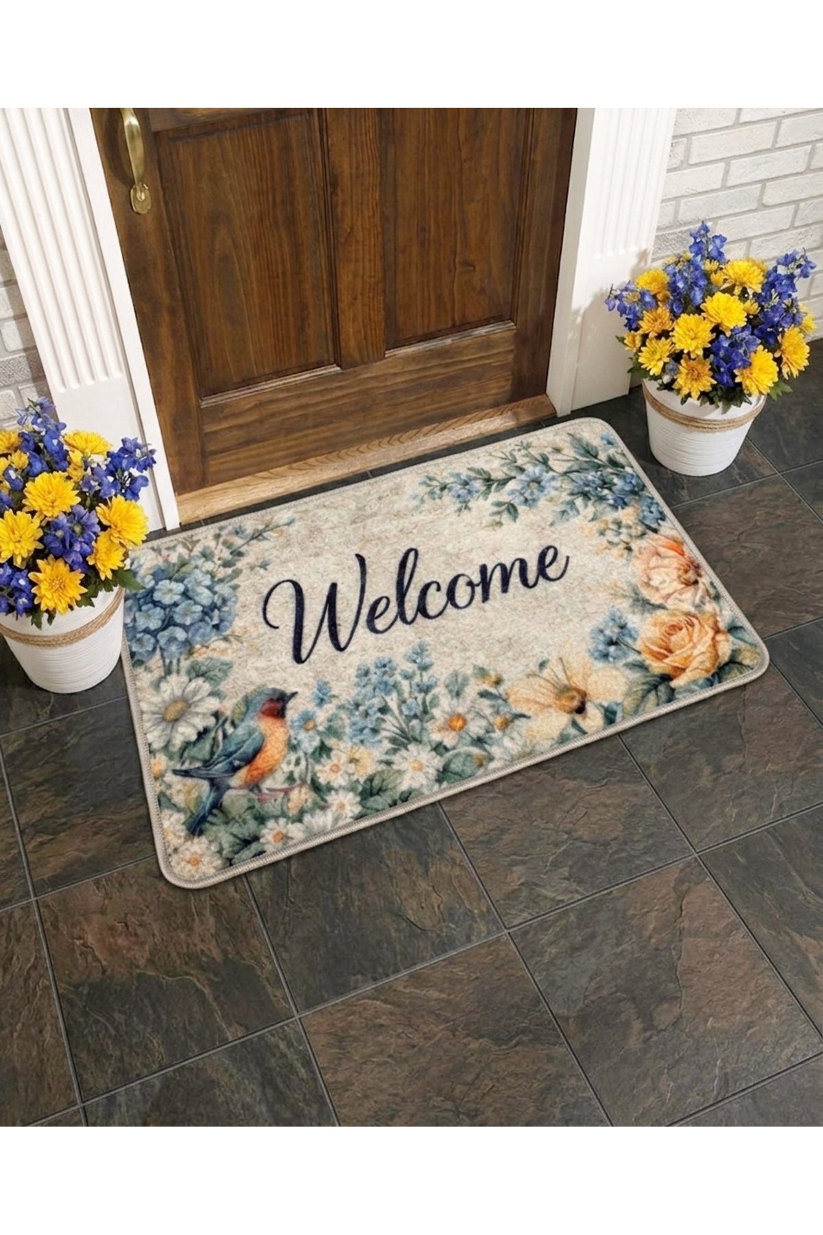 Dekoratif Welcome Yazılı Kapı Önü Paspası (Ebat 50x70)