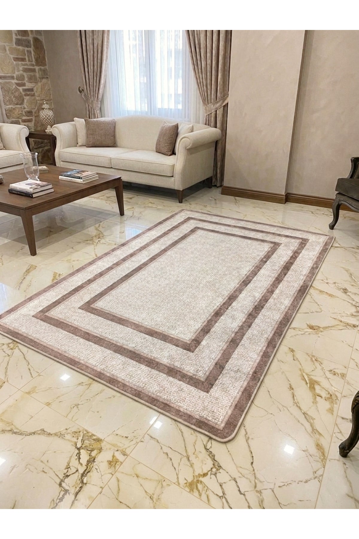 Hasır Jüt Sisal Görünümlü Bordürlü Modern Salon Yolluk Antre Halı