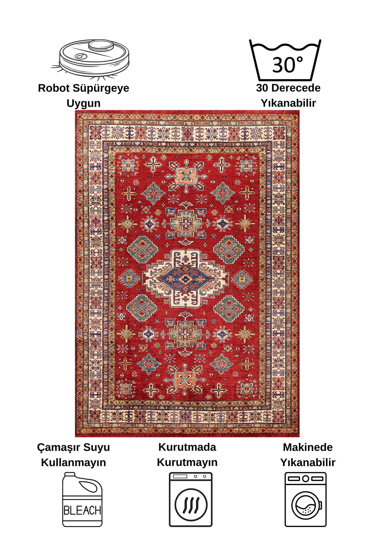 Kilim Motifli Klasik Kaymaz Taban Daire Halı