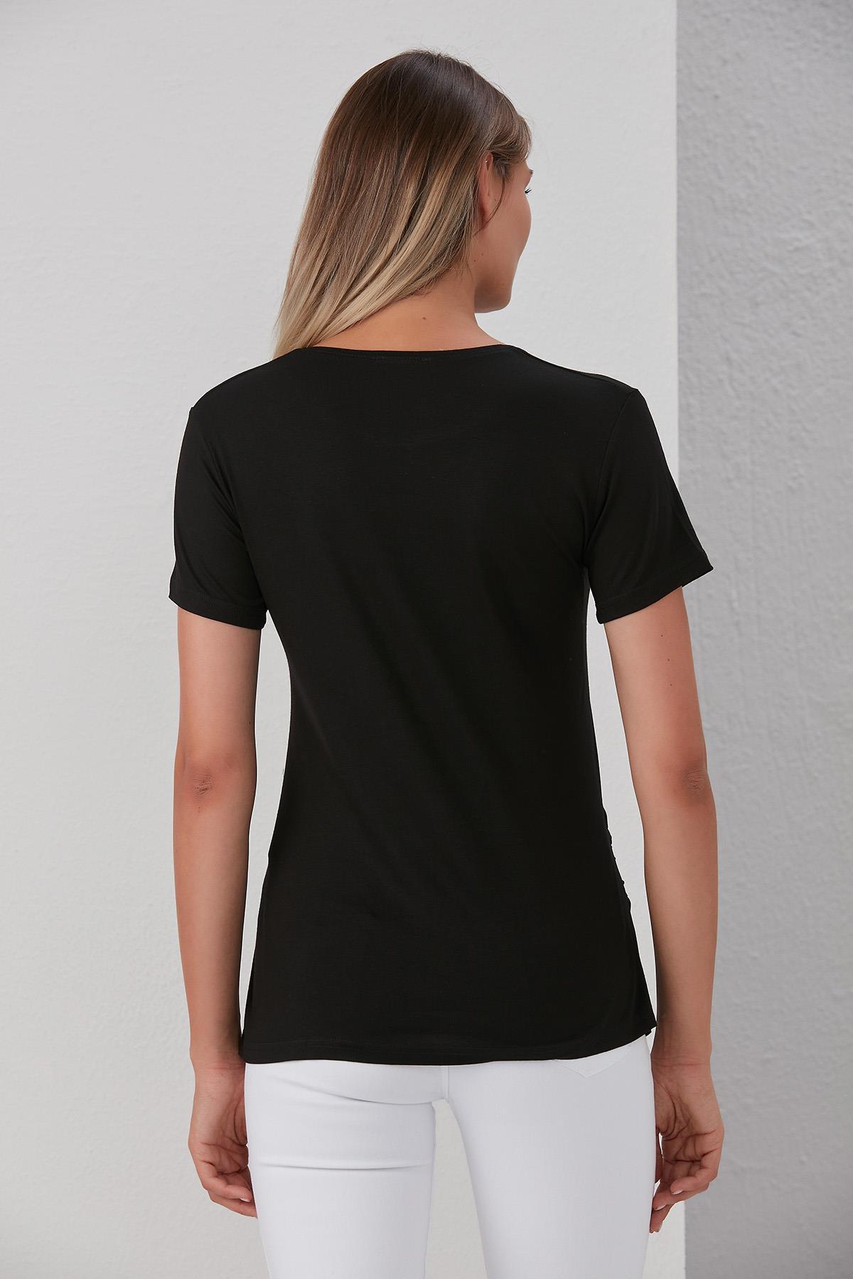 0788-viskon Körüklü Düz Hamile Kısa Kol T-shirt