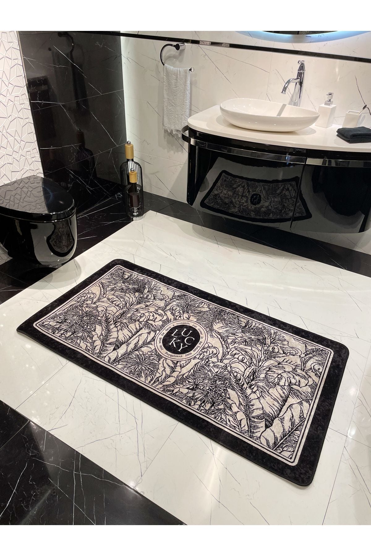 Tekli Çiçek Desenli Lucky Lateks Taban Banyo Paspas (60X100 ÖLÇÜ)