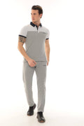 Men's Gray Melange Polo Collar T-shirt Set