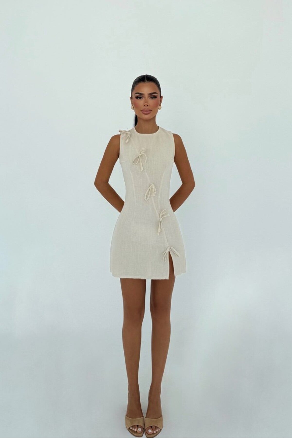 Bej Kathy Mini Fiyonklu Elbise ATE-3184