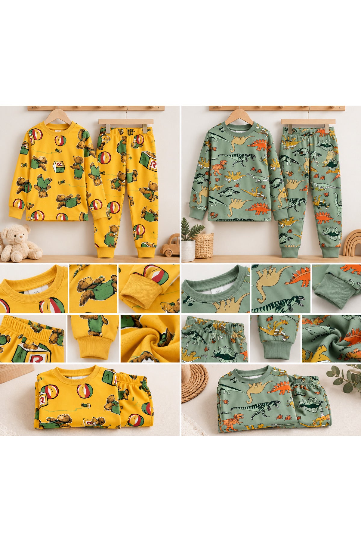 Erkek çocuk %100 pamuklu 2 ' li avantajlı uzun kollu pijama takımı