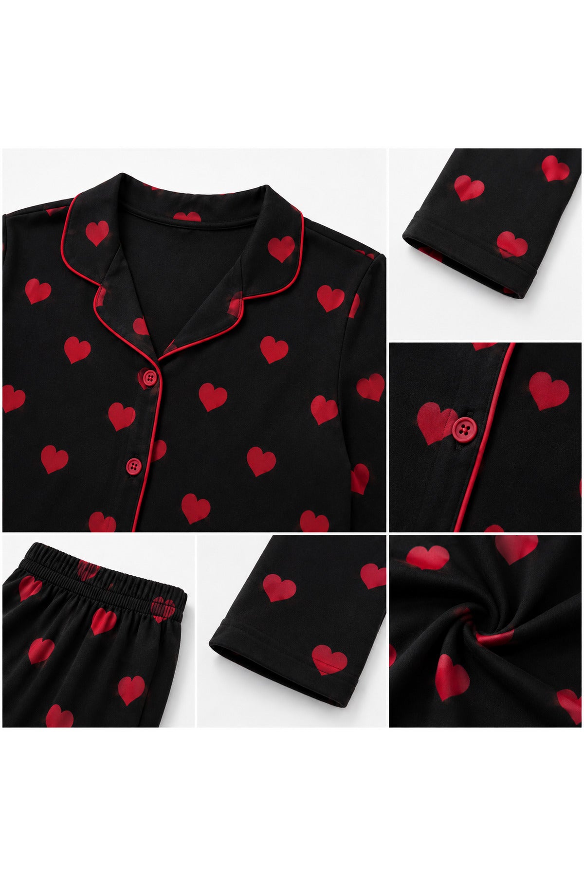 Kız çocuk pamuklu kalp desenli düğmeli uzun kollu pijama takımı