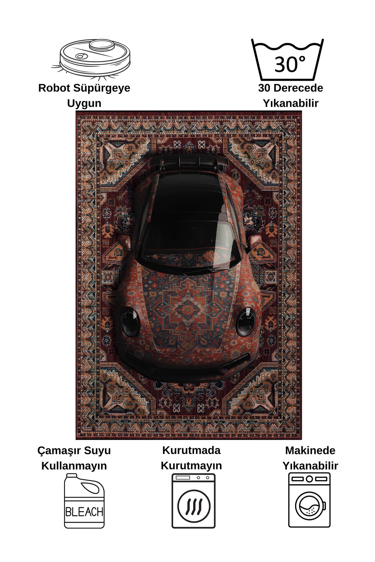 Vintage Araba Desenli Lateks Taban Halı