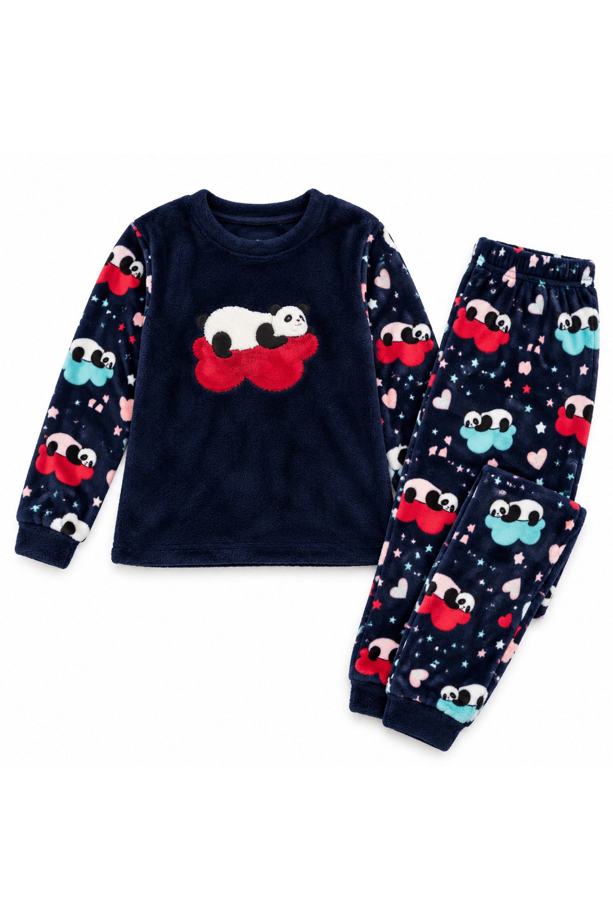 Kız ve erkek çocuk polar kışlık uzun kollu Pijama takımı