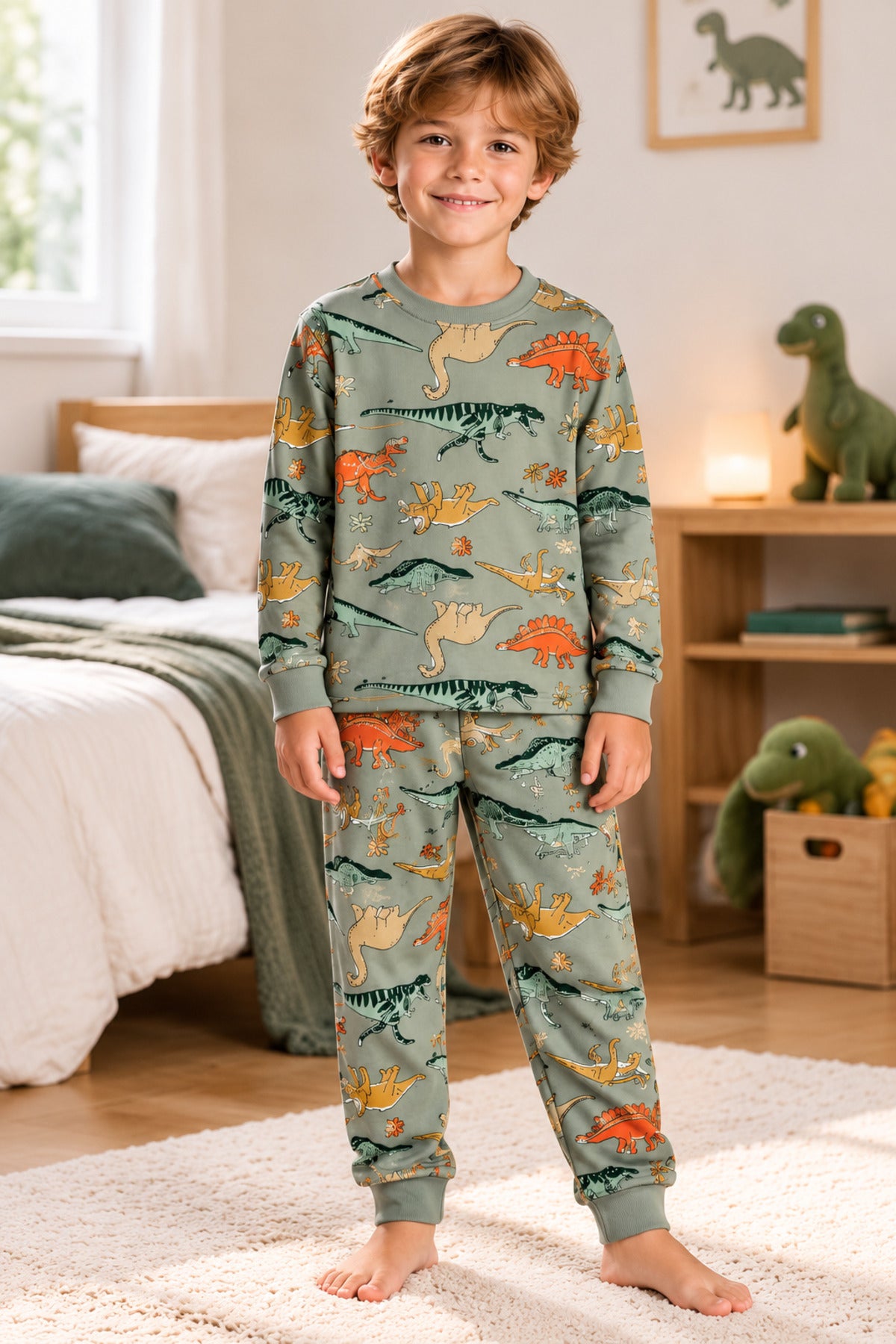 %100 pamuk elmas kids erkek çocuk uzun kol pijama takımı