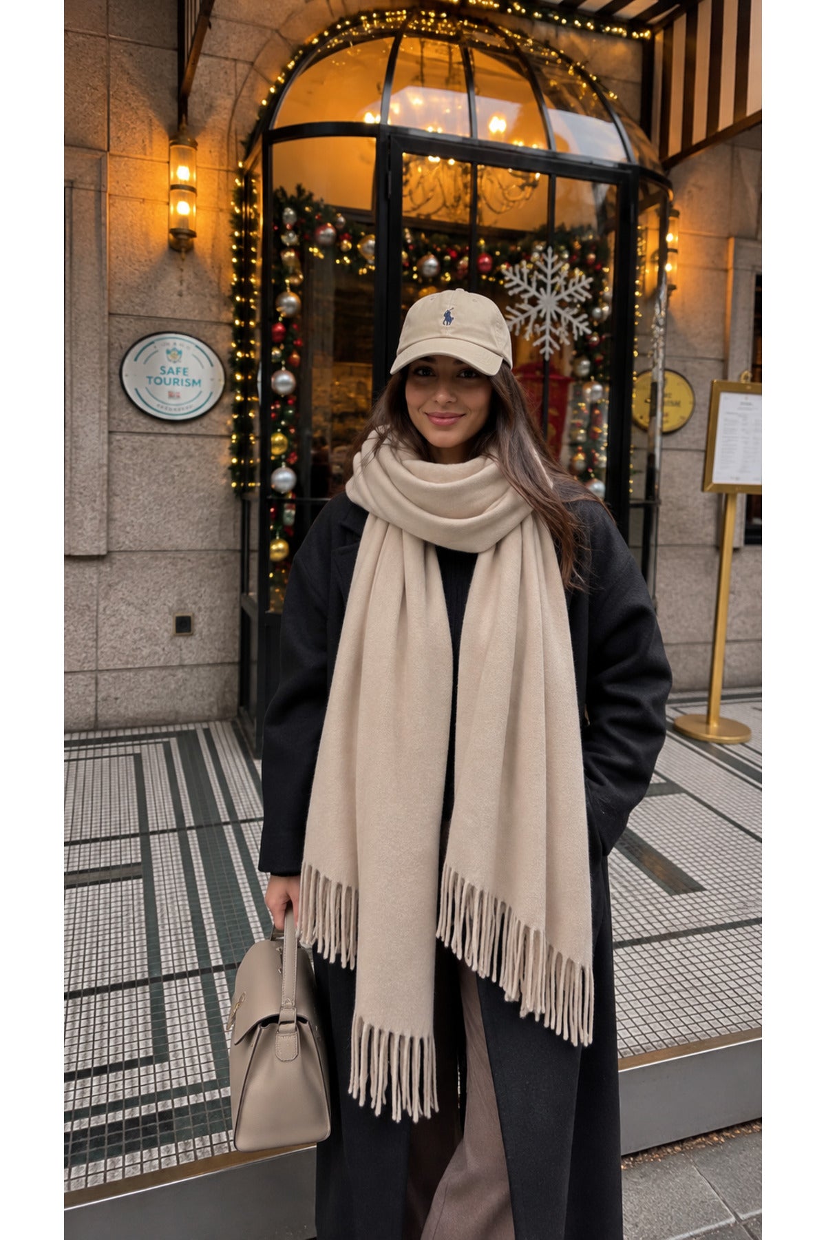 Bej Püsküllü Kaşmir Atkı Şal 70x185 cm SAL1337