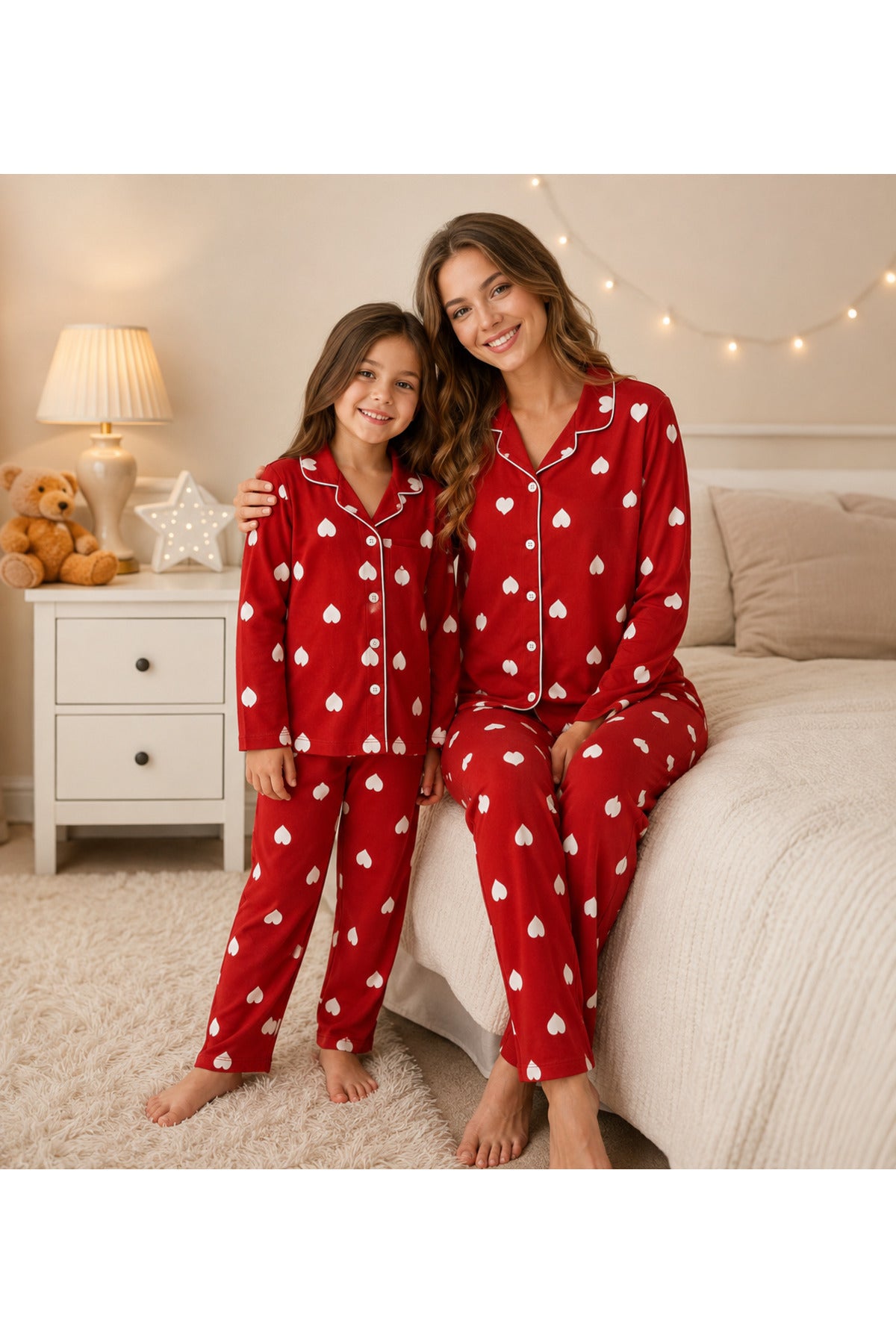 Anne kız kombin pamuklu düğmeli süet uzun kollu pijama takımı ( tek takım fiyatıdır ayrı ayrı sepete ekleyip alabilirsiniz)