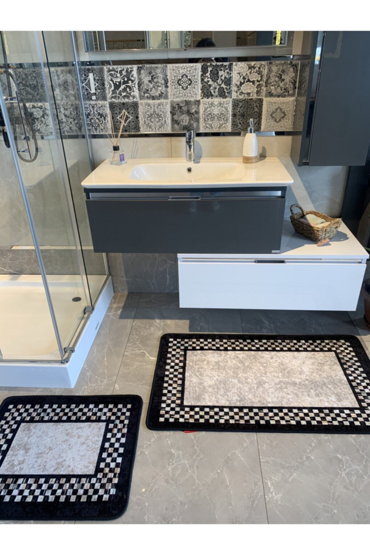 Melany Damalı 2'li Lateks Taban Banyo Paspas Takımı (60X50 - 60X100)