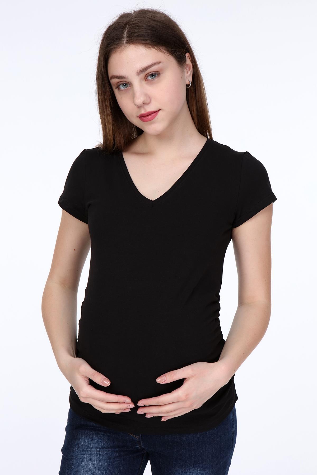 3158-v Yaka Kısa Kol Hamile T-Shirt