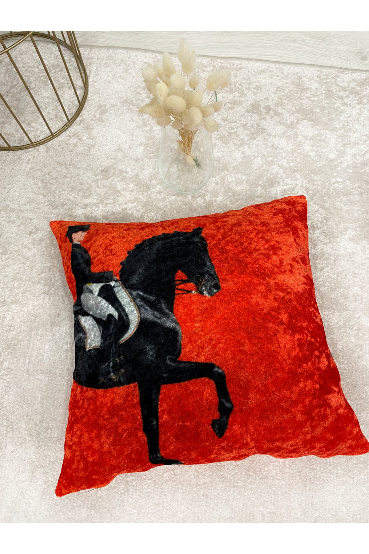 Turuncu Horse At Desenli Kırlent Kılıfı 45x45