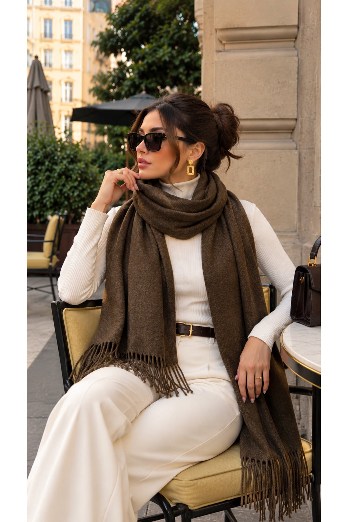 Camel Püsküllü Kaşmir Atkı Şal 70x185 cm SAL1337