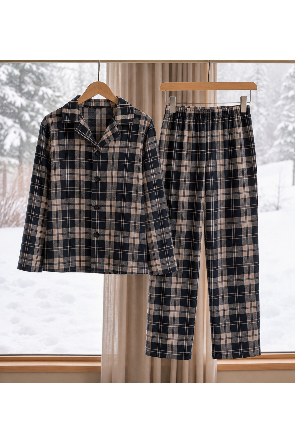 Erkek çocuk pamuklu düğmeli uzun kollu pijama takımı