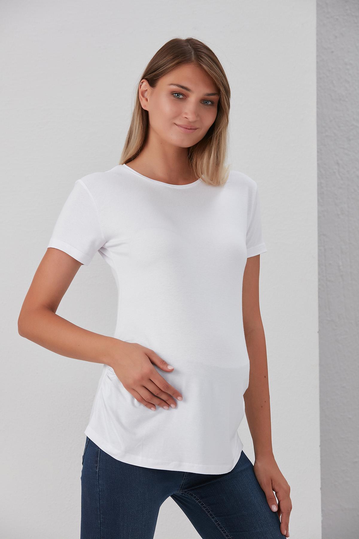0788-viskon Körüklü Düz Hamile Kısa Kol T-shirt