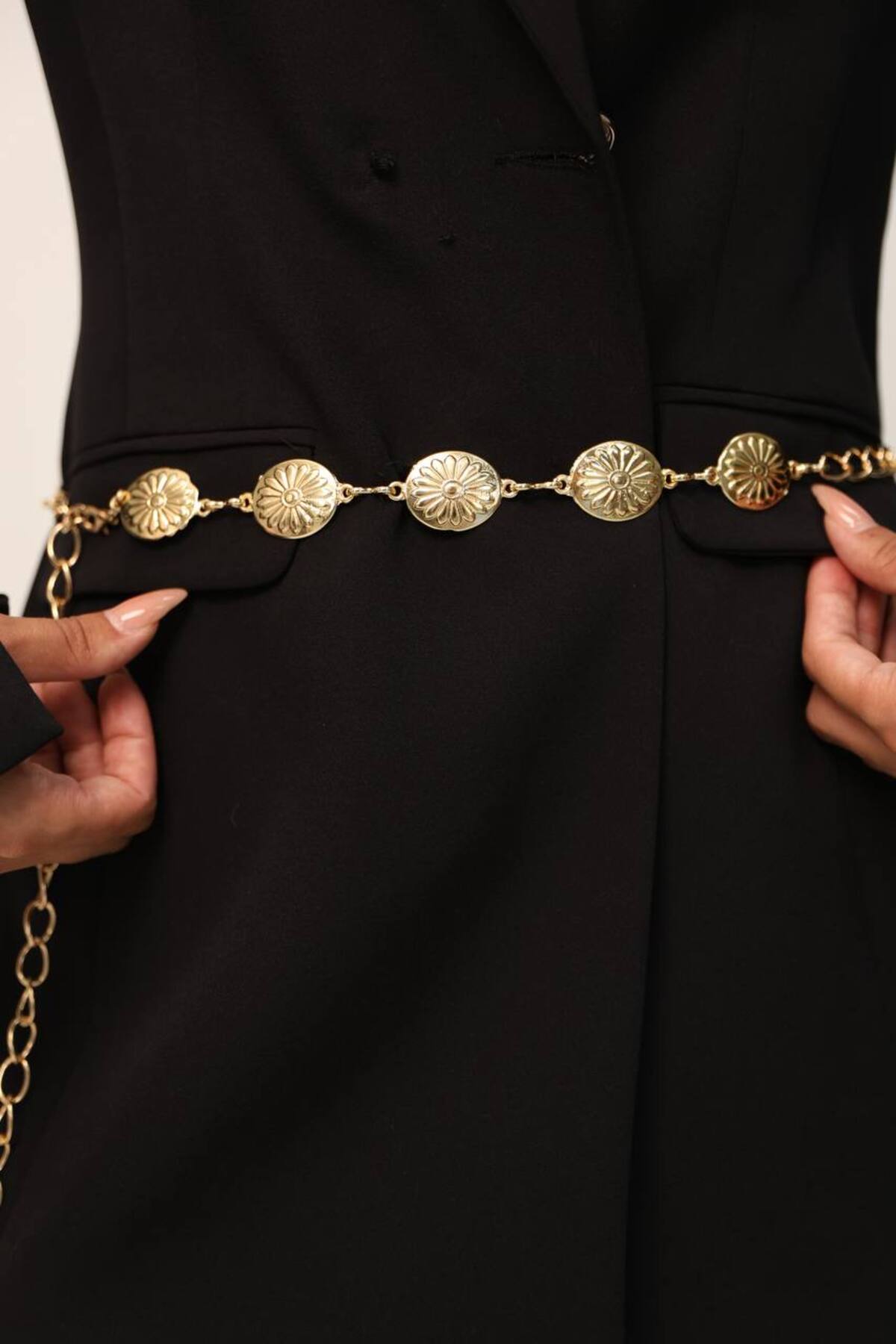 Papatya Gold Detaylı Kadın Bel Zinciri Bel Kemeri,Elbise Kemeri,Etek Kemeri,Pantolon Kemeri