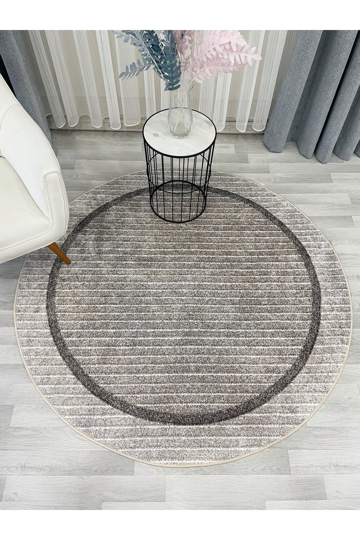 İskandinav Tarzı Kaymaz Taban Sisal Görünüm Daire Halı