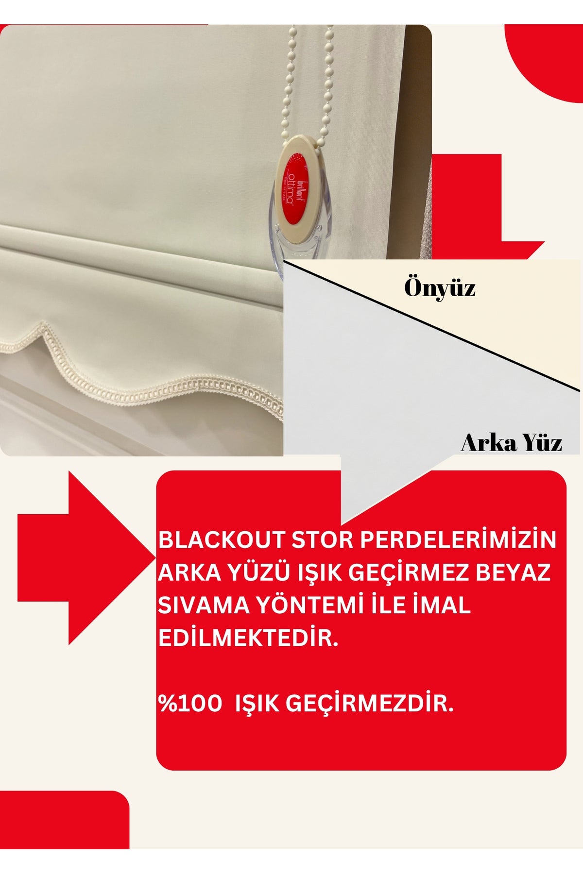 KREM RENK- ETEKLİ Blackout Karartma Stor Perde Yüksek Kalite % 100 Işık Geçirmez