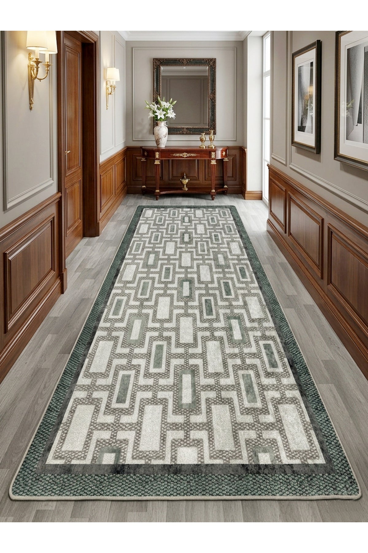 Geometrik Desen Modern Lateks Taban Salon Yolluk Antre Halı