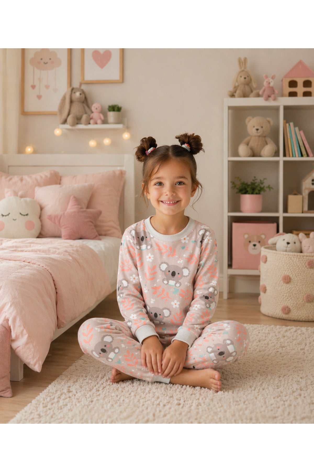 Kız çocuk %100 pamuklu desenli pijama takımı
