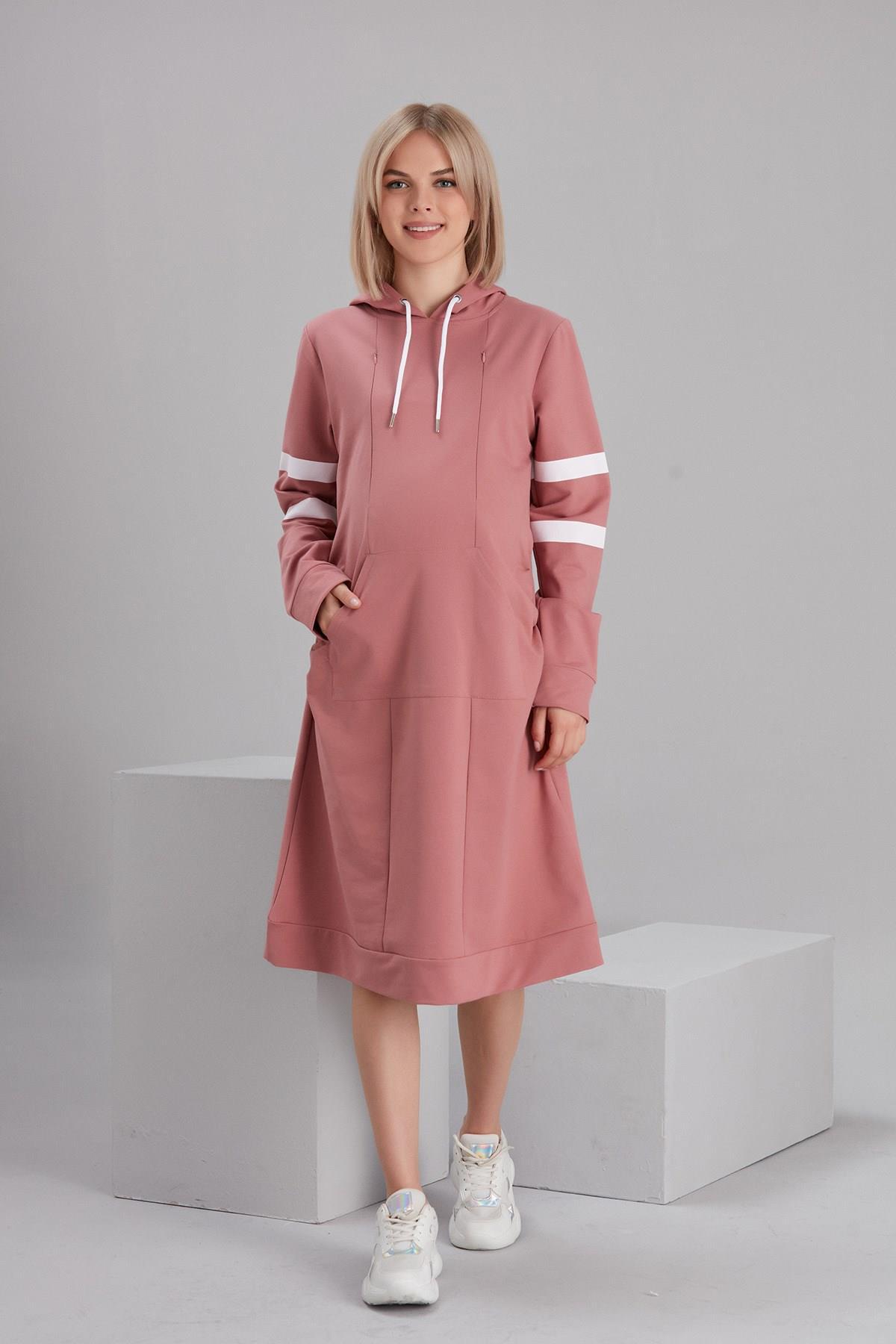 O7213-bant Çizgi Kol Emzirmeli Hamile Sweatshirt-tunik