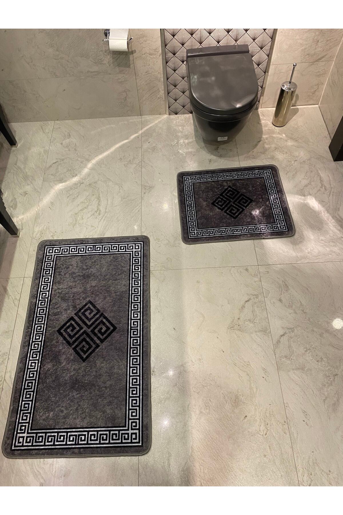 Losarina 2'li Lateks Taban Banyo Paspas Takımı (60X100 - 60X50) Gri