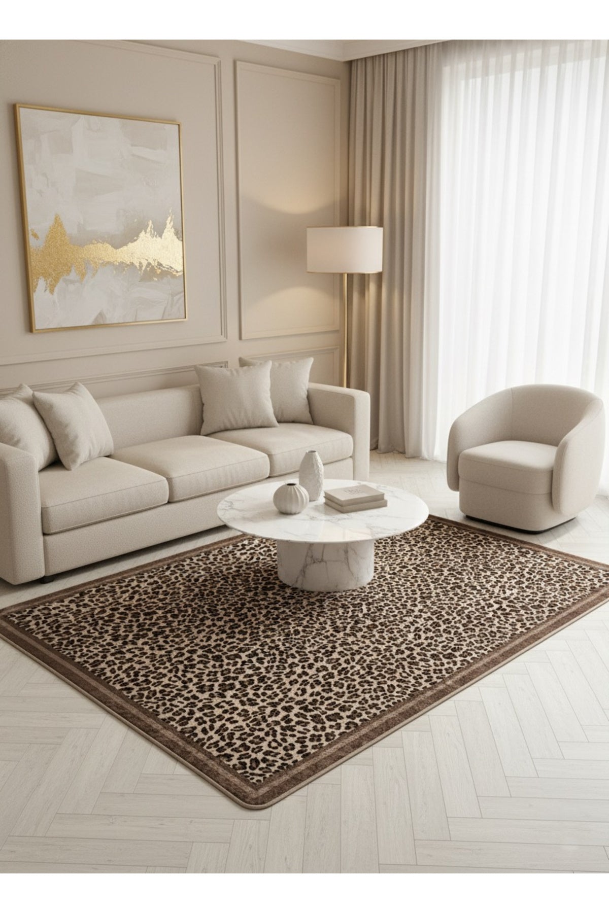 Leopar Desenli Oval Lateks Deri Halı